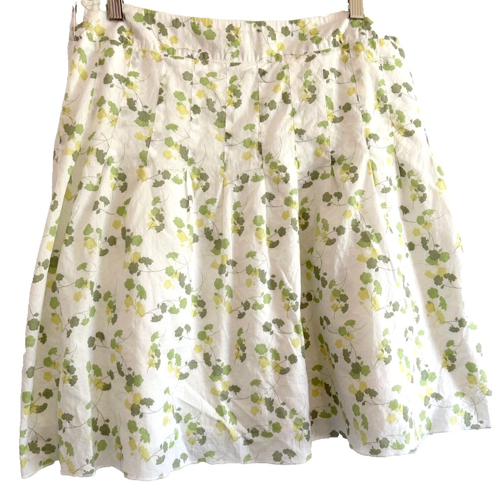 American Eagle Skirt Womens 8 Green White Lined Pleated Flowy Cotton Y2K Cottage
